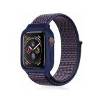 Apple Watch 38mm Hasırlı Cırtcırtlı Kasalı Kordon (saat Değildir) - Lacivert-mürdüm
