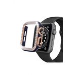 Apple Watch 7 41mm Uyumlu Çift Sıra Parlak Taşlı Rubber Kasa Kapak
