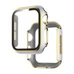 Apple Watch SE Serisi 6 Serisi 5 Serisi 4 44 mm ile Uyumlu Temperli Cam Ekran Koruyuculu Sert Kılıf, iWatch için Ultra İnce Darbeye Dayanıklı Tam Kapak, Beyaz+Altın