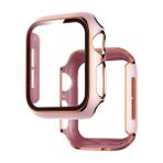 Apple Watch SE Serisi 6 Serisi 5 Serisi 4 44 mm ile Uyumlu Temperli Cam Ekran Koruyuculu Sert Kılıf, iWatch için Ultra İnce Darbeye Dayanıklı Tam Kapak, Pembe+Altın