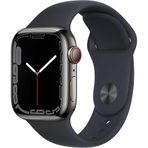 Apple Watch Series 7 41 mm Grafit GPS + Cellular Paslanmaz Çelik Kasa Spor Kordon Akıllı Saat Teşhir- Outlet