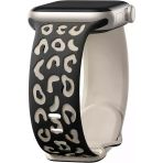 Apple Watch Uyumlu 38 40 41Mm Leopar Desenli Yumuşak Silikon Kordon Seri 2 3 4 5 6 Se 7 8 9 10 42Mm Koyu Gri