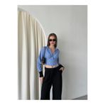 Appleline Kadın Korseli Crop Top Gömlek - Pantolon Alt Üst Takım MAVİ