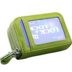 AprinCtempsD RFID engelleme kadın kredi kartı tutucu hakiki deri erkek küçük Doulbe fermuar cüzdan bayanlar Mini bozuk para cebi çanta Zip şeffaf pencere ile, yeşil, 10.5 x 4 x 7 cm, Gündelik