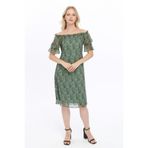 Apsen Collection Apsen Kadın Haki Madonna Yaka Çıtır Desenli Şifon Elbise 3903-95