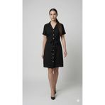 Apsen Collection Apsen Kadın Siyah Gömlek Yaka Dokuma Düğmeli Midi Elbise 4522-100