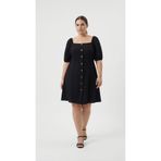 Apsen Collection Apsen Kadın Siyah Kare Yaka Önü Düğmeli Balon Kol A-Kesim Mini Elbise 4516-95
