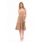 Apsen Textile 4327-100 Askılı Eteği Fırfırlı Camel Kadın Midi Elbise