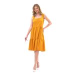 Apsen Textile 4327-100 Askılı Eteği Fırfırlı Hardal Kadın Midi Elbise