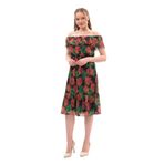 Apsen Textile 4448-115 Desenli Madonna Yaka Siyah Kadın Midi Şifon Elbise