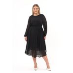 Apsen Textile 4466-120 Bisiklet Yaka Uzun Kol Detaylı Siyah Kadın Midi Şifon Elbise