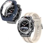 Apsuwa Huawei Watch Ultimate Kordon Kayış Soft Silikon Krem + Ekran Koruyucu Kasa Lacivert