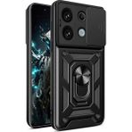Apsuwa Xiaomi Redmi Note 13 Pro 4g Kılıf Yüzüklü Sürgülü Kamera Korumalı Pars + Ekran Koruyucu - Siyah