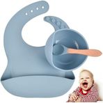 Aputue Bebek Mama Seti, Silikon Bebek Yemek Takımı, Emici Tabanlı Kase, Bebek Önlüğü, Bebek Kaşığı, BLW Beslenme Seti, Çocuk Yemek Takımı (Mavi)