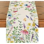 Aputue masa örtüsü, 33x183cm çiçekli bahar deseni, dayanıklı polyester kumaş kır evi stili, rustik mutfak dekorasyonu, iç ve dış mekan yemek masası aksesuarı, yıkanabilir şık süsleme