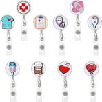 Aputue Rozet kaydırıcı standıBadge slider stand, 10 adet geri çekilebilir yaka kartı tutucu, 75 CM naylon kordonlu PVC desenli aksesuarlar, ofis çalışanları ve hemşireler için sevimli klips
