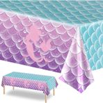 Aputue Tek kullanımlık plastik masa örtüsü, 2 PCS 137x274 cm deniz kızı temalı balık pulu desenli, kız çocuk doğum günü partisi süslemeleri, okyanus konseptli etkinlikler için koruyucu örtü
