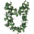 AQCQDQ 240 cm yapay kırmızı gül çelengi, okaliptüs bitkileri, ipek çiçekler, çiçek çelengi, açık havada, düğün kemeri, yatak odası, duvar arka planı için (beyaz, 2 adet)