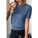 AQE FASHION Bisiklet Yaka Likralı Kısa Kollu İndigo Bluz