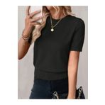 AQE FASHION Bisiklet Yaka Likralı Kısa Kollu Siyah Bluz
