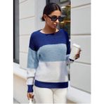 AQE FASHION Bisiklet Yaka Renk Bloklu Uzun Kollu Kadın Triko Kazak Saks/bebe/beyaz - Saks - Bebe Mavi - Beyaz