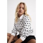AQE FASHION Kadın Bisiklet Yaka Puantiyeli Beyaz Kazak - XL
