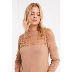 AQE FASHION Kadın Dantel Detaylı Camel Kazak
