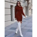 AQE FASHION Kadın Düğme Detaylı Uzun Kollu Saç Örgü Boğazlı Mendil Yaka Bordo Triko Tunik Elbise