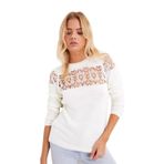 AQE Fashion Kadın Giyim Önü Dantel Detaylı Kazak (2XL, Ekru)
