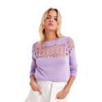 AQE Fashion Kadın Giyim Önü Dantel Detaylı Kazak (M, Lila)