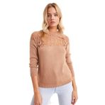 AQE Fashion Kadın Giyim Önü Dantel Detaylı Kazak (XL, Camel)