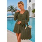 AQE FASHION Kadın Haki Triko Ajurlu Plaj Çantası 37x32 Örgü Omuz Çantası Yazlık Beach Çanta