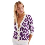 AQE Fashion Kadın Leopar Desenli Hırka (XL, Mürdüm)