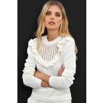 AQE FASHION Kadın Robası Fırfırlı Beyaz Kazak
