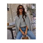 AQE FASHION Kadın Saç Örgü Desenli Kombin Bluz ve Düğmeli Hırka İkili Takım Açık Gri