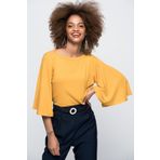 AQE FASHION Kadın Sarı Kolu Volanlı Kayık Yaka Bluz