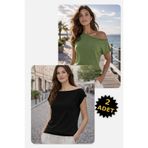AQE FASHION Kadın Triko Bluz Kısa Kollu Yarasa Kol Sosis Yaka Kayık Yaka Günlük Yumuşak Şık 2 Adet Mint/Siyah