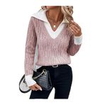 AQE FASHION Kadın V Yaka Yürütme Desen Saç Örgü Pudra Triko Kazak