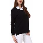 AQE FASHION Kadın Yandan Yırtmaç Detaylı V Yaka Siyah Triko Kazak - XL
