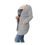 AQE FASHION Örgü Şeritli Rahat Kalıp Esnek Cepli Kadın Gri Triko Hırka