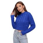 AQE FASHION Yarım Balıkçı Yaka Saç Örgülü Kısa Crop Saks Mavisi Kazak