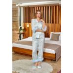 Aqua 24638 Otrişli Saten Desenli Gömlek Desenli Pijama Takım