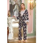 Aqua 25197 Saten Desenli Sabahlıklı 3Lü Pijama Takımı