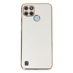 AQUA AKSESUAR Realme C25Y Uyumlu Parlak Altın Kenarlı Kamera Korumalı Dayanıklı Kılıf - Beyaz