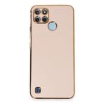 AQUA AKSESUAR Realme C25Y Uyumlu Parlak Altın Kenarlı Kamera Korumalı Dayanıklı Kılıf - Pembe