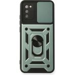 Aqua Aksesuar Samsung Galaxy A02S Kılıf Kamera Korumalı Sürgülü Yüzüklü Armor Military Zırh Tank - Yeşil