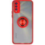 Aqua Aksesuar Vivo Y20 Kılıf Standlı Yüzüklü Buzlu Tasarım Arka Kapak - Kırmızı