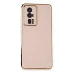 AQUA AKSESUAR Xiaomi Poco F5 Pro Uyumlu Parlak Altın Kenarlı Kamera Korumalı Dayanıklı Kılıf - Pembe
