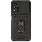 Aqua Aksesuar Xiaomi Poco M4 Pro 5g Kılıf Kamera Korumalı Sürgülü Yüzüklü Armor Military Zırh Tank - Siyah