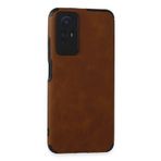 AQUA AKSESUAR Xiaomi Redmi Note 12S Uyumlu Deri Tasarımlı 3D Kamera Korumalı Pastel Renkli Silikon Kılıf, Kahverengi